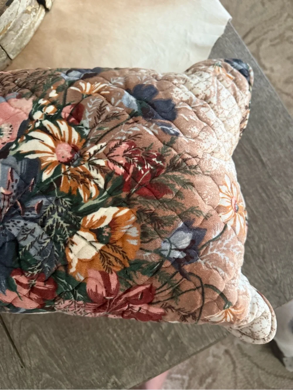 Vintage Floral Quilted Velvet Decorative Pillow - Multi Color